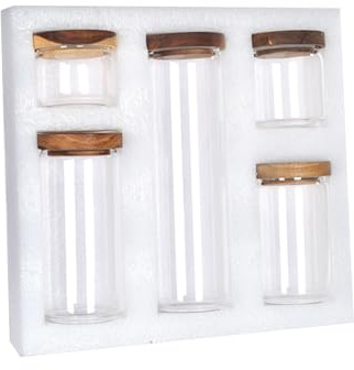 soulnioi Glass Jar Set in 5,Glass Containers With Wood Lids Coffee Storage Airtight Canister Tea & Coffee Bean Sealer Acacia Wood Glass Storage Jar