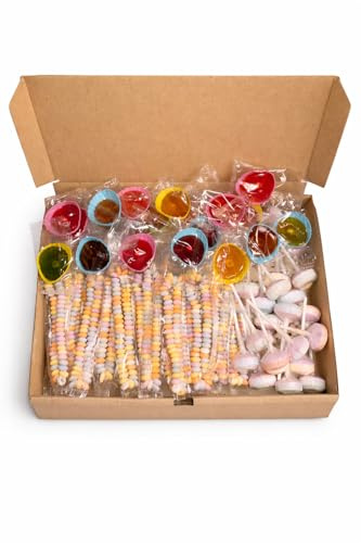 Assortiment de confiseries rétro - Box à bonbons rétro - 20 bonbons colliers - 20 bonbons roudoudous - 20 sucettes lollies - 60pièces