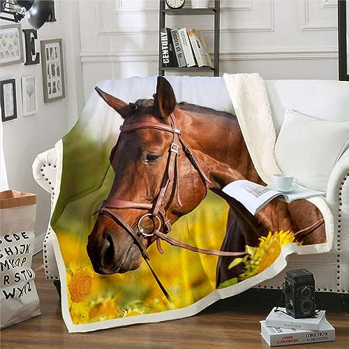 Kuscheldecke 80x150 Braunes Pferd, 3D Pferd Wolldecke Warme Fleecedecke Flauschige Decke, für Tagesdecke Blanket Sofadecke, für Bett Sofa Y2648