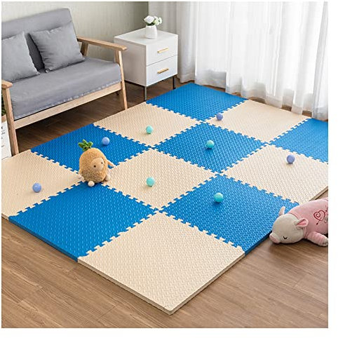 Umiup 12 ineinandergreifende Teppich-Schaumstoffmatten, 1,27 cm Dicke, weiche, quadratische Flächenteppiche, Boden-Teppichfliesen, Puzzlematte mit Rand, Übungsspielmatte für Wohnzimmer, Schlafzimmer,