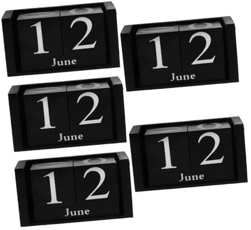 TEHAUX 5stücke Eleganter Holzblockkalender Im Europäischen Stil Perpetual Calendar Für Büro Tischdekoration Vintage Holzkalendar Für Tägliche Nutzung Manuell Drehbare Monats Und