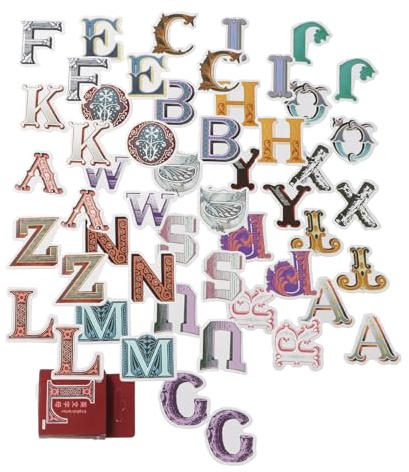 52 Pieces Letter Stickers, Vintage Capital Letter Stickers, Self-Adhesive Sticker for DIY Scrapbook, Laptop, Planner, Journal, Suitcase, Notebooks