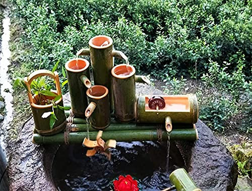 Kit de Fontaine en Bambou Solaire, Fontaine Solaire, pour décoration de Jardin, Maison, Cascade, décoration extérieure de Jardin (60 cm) (40 cm)