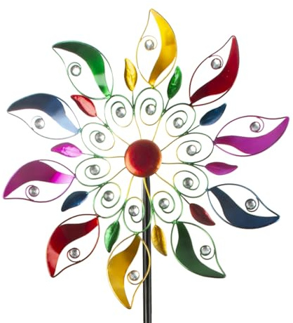 Windrad Windspiel Mehrfarbig aus Metall als Gartenstecker Höhe 188 cm ⌀ 60 cm