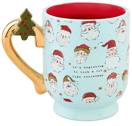 Mud Pie Weihnachtstasse mit Standfuß, blauer Weihnachtsmann, 370 ml