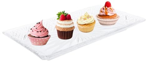 Topyond Vassoio da portata rettangolare in vetro Piatto modello stabile per cene, piatto da esposizione per dessert per Natale, piatto da portata vassoio per snack per cene