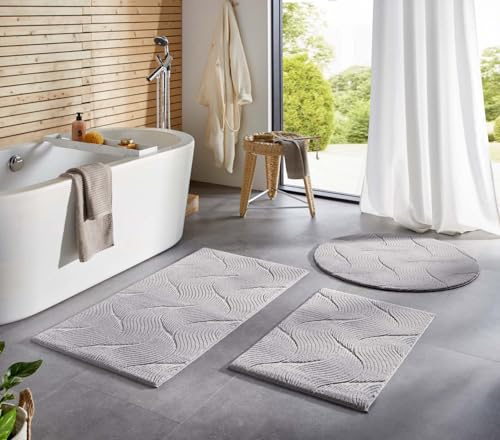 Taracarpet Badematte Homestyle rutschfest waschbar Badezimmerteppich Bad-Vorleger, WC Deko, Duschvorleger für Dusche und Badewannen sehr weich und kombinierbar Grau Dühne 120 cm rund