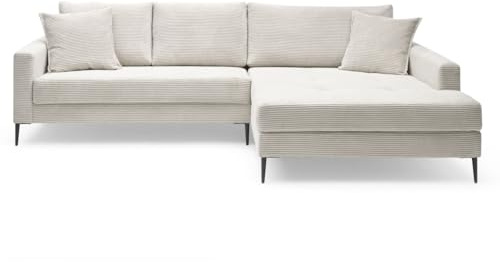 Liadomo Ecksofa Hilary, Ottomane rechts, Cream | Sofa in L-Form, Cordbezug, Metallfüße, pflegeleicht & formstabil, hoher Sitzkomfort, weich gepolstert, Made in Europe