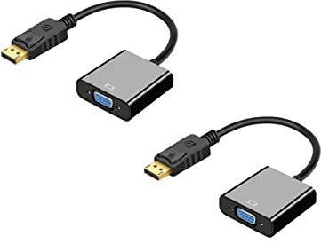 ZhenBaoTian Paquete de 2 adaptadores DP DisplayPort a VGA de 1080p de puerto de pantalla a VGA de hasta 1080p @ 60Hz y resoluciones gráficas de PC de hasta 2048 x 1152 @ 60Hz, color negro