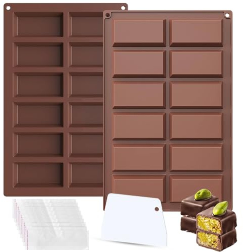 BMSQOFD Moule Tablette de Chocolats Dubai Silicone Forme Carrée Mini,Moule Pepites Chocolat Carrée Démoulage Facile Pour Protéiné Barre Dragées Céréales Avec Grattoir