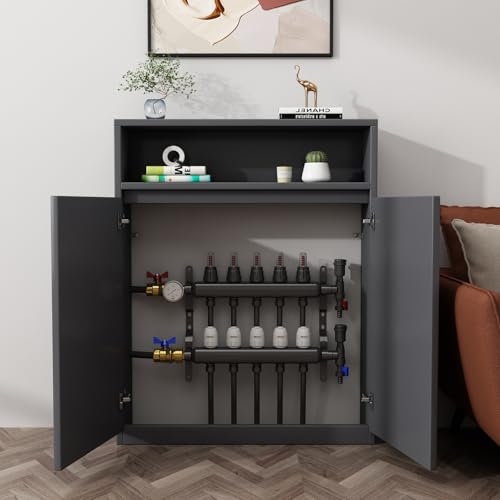 Classico E Moderno Per Copritermosifone, Copertura Del Radiatore Mensola Mobiletto Organizer Con 2 Ante, Contenitore Aperto, Mobiletto Con Coperchio Riscaldante, Mobiletto Organizer Per La Casa(Gray,L