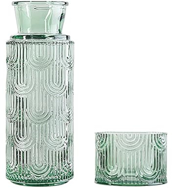 BestAlice Caraffa per Acqua da Comodino, Dispenser per Collutorio con Coperchio per Bicchiere, Caraffa per Acqua da Comodino e Set di Bicchieri, Brocca per Dispenser per (B)