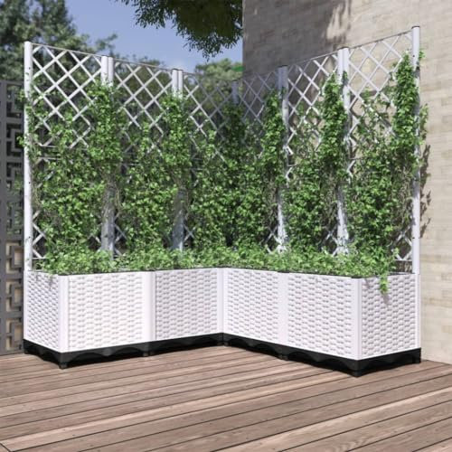 Somanki Jardinera con Enrejado PP Blanco 120x120x136 cm, Macetas Exterior, Jardineras Exterior, Raised Bed, Jardinera Balcon, Macetas Balcon - 153288