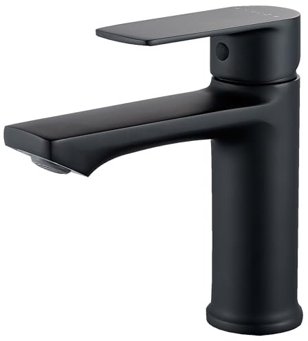 BELZ Rubinetto Lavandino Bagno Monocomando, Miscelatore Moderno per Lavabo, Rubinetto da Bagno Elegante, Facile Installazione (Cromo) (Nero)