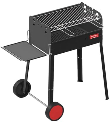 Avilia Holzkohlegrill mit Rollen aus Edelstahl, Grillrost aus Gusseisen, 58 x 38 cm und Deckel für gleichmäßiges Kochen