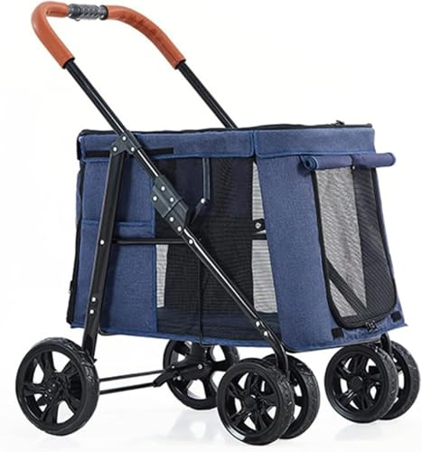 Poussette for Chien De Grande Taille,poussettes De Luxe, Chariot De Transport Pliable, À 4 Roues for Animaux De Compagnie, for Chats, Chiens Ou Plus(Blue a)