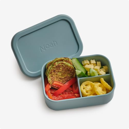 Minaym Personalised Bento Lunch Box | 3 Compartments | 700ml | BPA-Free Silicone | Dishwasher Safe (Powder Blue)