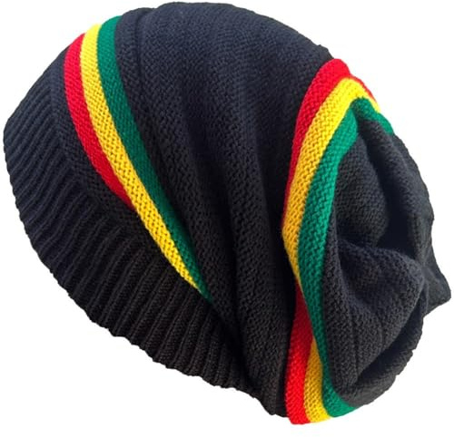 HiyyFloy Jamaika-mütze, Gestrickte Rasta-mütze, Reggae, Jamaikanische Rasta-mütze, Modische Rasta-mütze, Gerippte Strickmütze, Schirmmütze, Bunte Gerippte Mütze
