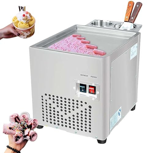 Stainless Steel Commercial Rolled Ice Cream Maker, Single Plate Fried Ice Cream Roll Machine, with 2 Spatulas, Homemade DIY Frozen Yogurt Maker Machine, for Children Home Family Frozen Yogurt Gelato