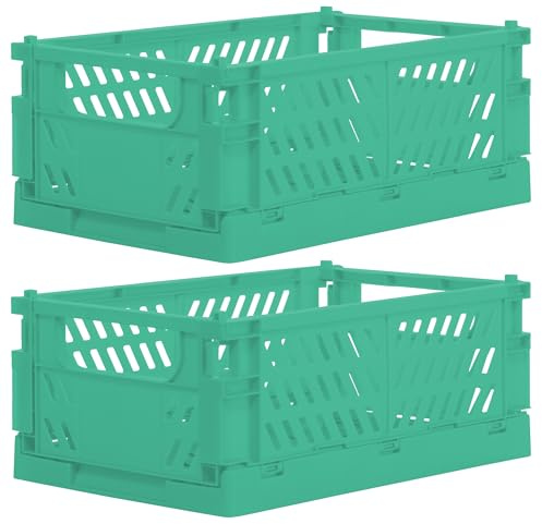 Brandsseller Set di 2 scatole pieghevoli, 25 x 16,5 x 10 cm, stabile cestino per la spesa, impilabile, colore: menta