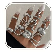 GUSXPPD 14-16Pcs Gold Silver Chunky Rings for Women, Vintage Knuckle Ring Set, Thick Open Rings Adjustable, Boho Joint Finger Ring, Stackable Gold/Silver Rings Gifts for Women Girls (Silver-15PCS)