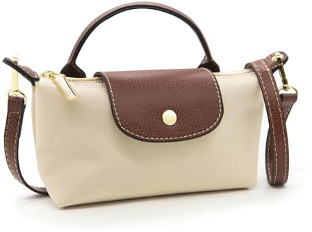 Long Keeper Kleine Crossbody Tasche für Damen Umhängetasche Klein Nylon Leicht Handytasche Crossbody Hobo Tasche Frauen Handtasche Mini Shopper Schultertasche (Beige)