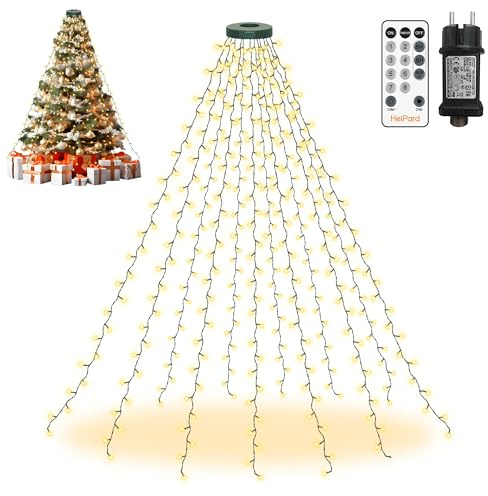 HeiPard Lichterkette Weihnachtsbaum 3m, 360 LED 12 Stränge Christbaumbeleuchtung mit Ring, Timer 8 Leuchtmodi Wasserdicht Weihnachtsbeleuchtung außen innen für 240cm bis 350cm Tannenbaum - Warmweiß