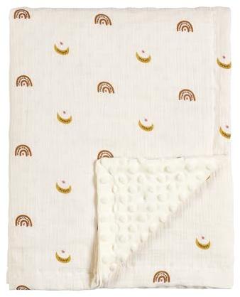 CREVENT Coperta per neonati in mussola di cotone biologico, morbido supporto in visone, essenziale per la festa di compleanno del bambino - Luna 75X100cm