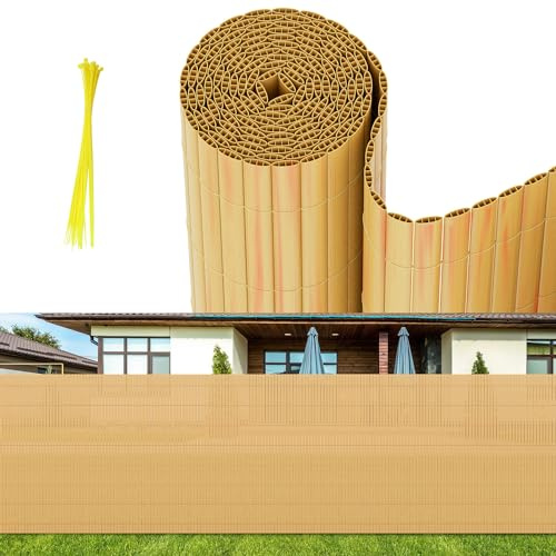 Eikuavons PVC Sichtschutzmatte, Sichtschutzzaun 120x500cm Verdreifachen Verstärkung Innen, Balkon Sichtschutz mit Kabelbindern, Balkonverkleidung Windschutz für Balkon, Garten, Bambus