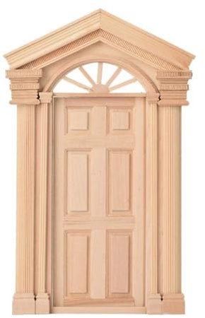 Orivin 1:12 Doll House DIY Mini Door, Wooden Steepletop Window Sun Door for Dolls Dollhouse Furniture Accessories