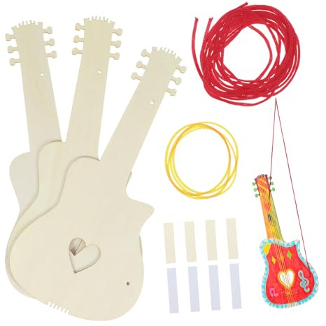 Hohopeti 4 Chitarra in Legno per Vuoto per Pittura da Te Strumento Musicale in Legno Robusto per Attività Educative e Manualità Infantili