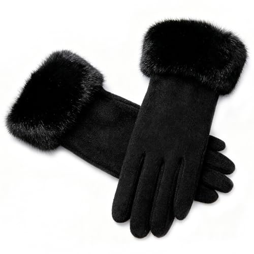 GizellMG Gants Chauds pour Femme Hiver Gants de Scooter Poignet Fausse Fourrure - Compatible Tactile, Coupe Vent pour Ski Vélo Conduire Sport hivernale