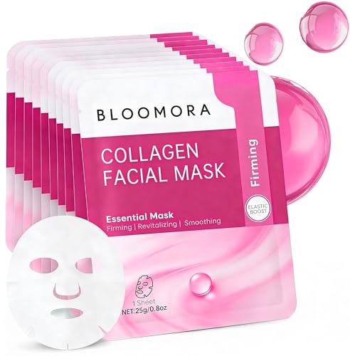10-pack kollagen ansiktsmask - fuktgivande ansiktsmask för mjuk och förnyad hud, näringsrik och bekväm, lämplig för kvinnor och män