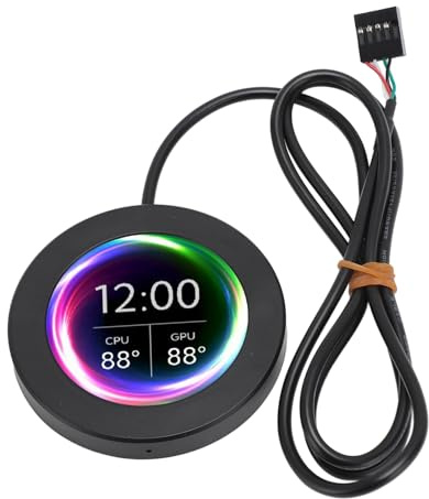 Asixxsix AIO Computer Temp Monitor, 2.1 Inch 480x480 Resolution CPU GPU Cooler Round LCD Display Screen Upgrade Kit USB 9 Pin PC Case Sensor Panel with Backlight for Water Cooling (Black)