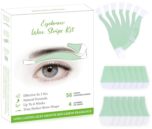 Eyebrow Wax Strips - 56 Strip Eyebrow & Upper Lip Hair Remover with 4 Soothing Wipes | Natural Beeswax Formula | Painless at Home Hair Removal for Women & Sensitive Skin | Lasts 6 Weeks