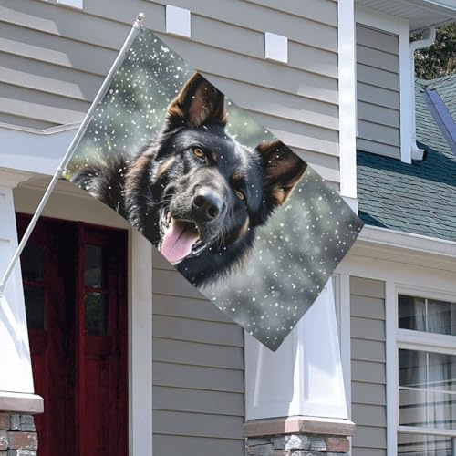 Bandiere 0,9 x 1,5 m 200D Heavy Banner Decorazione Bandiera Esterna Nero Pastore Tedesco Cane Bandiera Benvenuto Yard Banner con occhielli in ottone Bandiere da giardino per tutte le stagioni