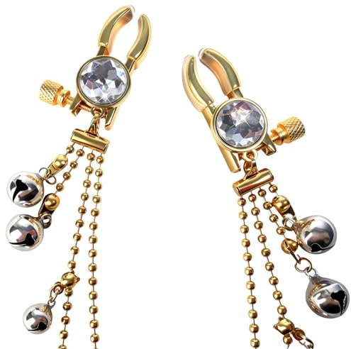 Morsetti per Capezzoli con Catena Giocattoli per Capezzoli Pinze Capezzolis Regolabili Clip con Campane Morsetti per Clitoride Stimolatori del Seno Donne e Uomini Massaggiatori al Seno, Argento