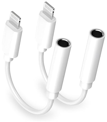 [Apple MFi Certified] iPhone Headphone Adapter, 2 Pack Lightning to 3.5 mm Headphone Jack Aux Audio Cable Dongle Adapter for iPhone 14 13 12 11 Pro Max XS XR X 8, Support All iOS & Music Control