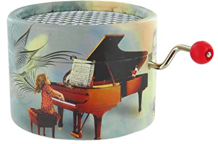 Runde Spieluhr/Spieldose/Musikdose aus Pappe mit Handkurbel und 18-Ton-Spielwerk - Thema: Klavier - Für Elise (L. v. Beethoven)