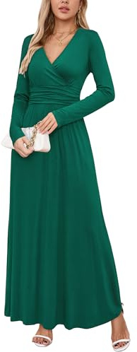 OUGES Women's Summer Spring Maxi Dress V Neck Short/Long Sleeve Ladies Casual Long Wrap Dress with Pockets