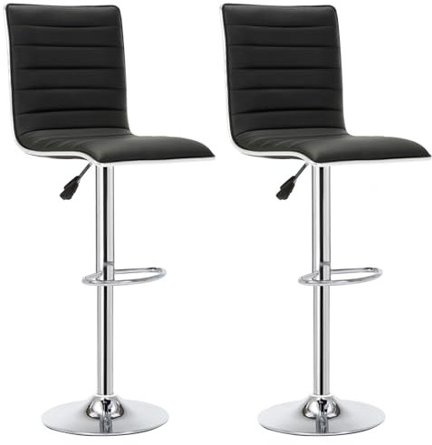 IntimaTe WM Heart Barhocker 2er Set Höhenverstellbarer Barhocker mit Rückenlehne und Fußstütze Drehbarer Barstuhl 2er Set Küchenhocker 36 x 40 x 116cm (Schwarz)