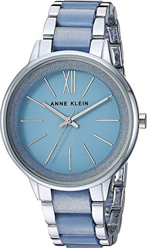 Anne Klein Women's AK/1413LBSV Silver-Tone and Light Blue Resin Bracelet Watch