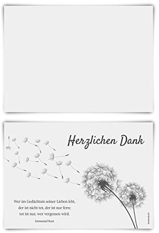 Trauerkarten Trauer Danksagungen 12 Stück Karten Set - Pusteblume Blanko Rückseite