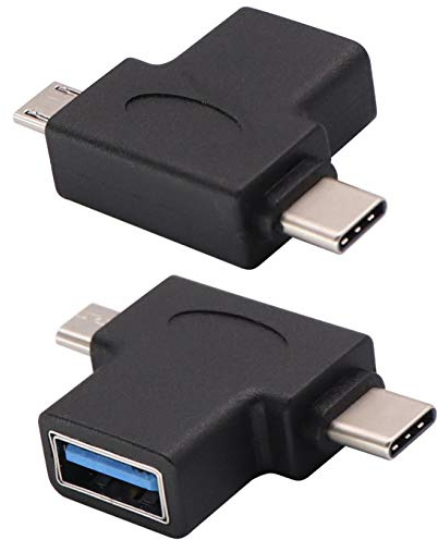 AAOTOKK 2in1 Micro USB 3.0 and Type C 2.0 OTG Adapter, USB 3.0 A Female to Micro USB + Type C 2.0 Male Converter (On The Go) for Android Smartphones,Flash,Drive,Mouse,Keyboard,ect. (2pack)