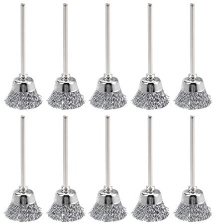 sourcing map Mini Wire Cup Brush Crimped Steel 20 X 9mm with 2.35mm Shank 10 Pcs