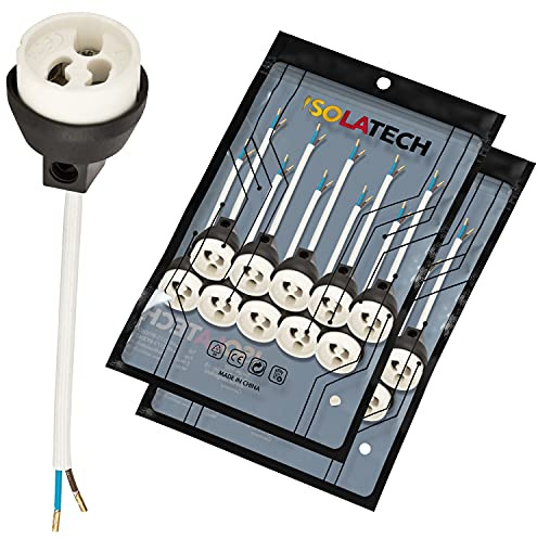 ISOLATECH 20x GU10 Brandschutz Keramikfassung mit Kupfer Aderendhülsen | Für LED- und Halogenlampen, VDE- und RoHS, 230-250V/2A, gecrimpte Kupfer-Aderendhülsen, 0,75mm² Kabel, bis 100W