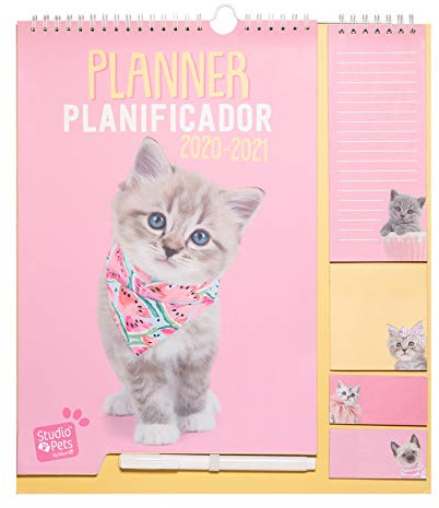 ERIK - Planificador mensual familiar de pared 2020/2021 Studio Pets Cat, 30x34 cm