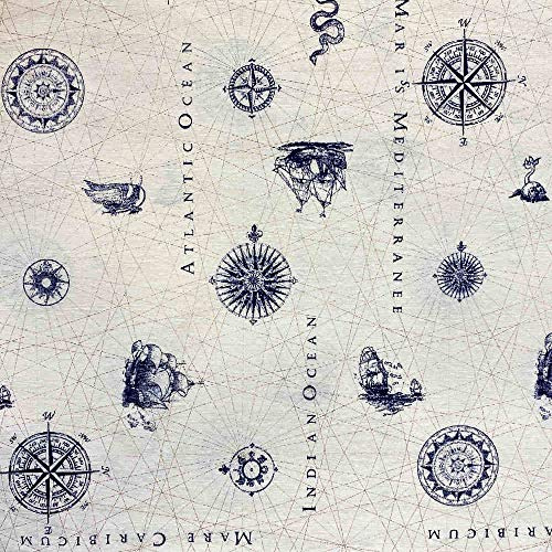 Kt KILOtela - Bedruckter Segeltuchstoff, Polycotton, Größe: 100 cm Länge x 280 cm Breite, nautisches Diagramm, Blau, Weiß, 1 m