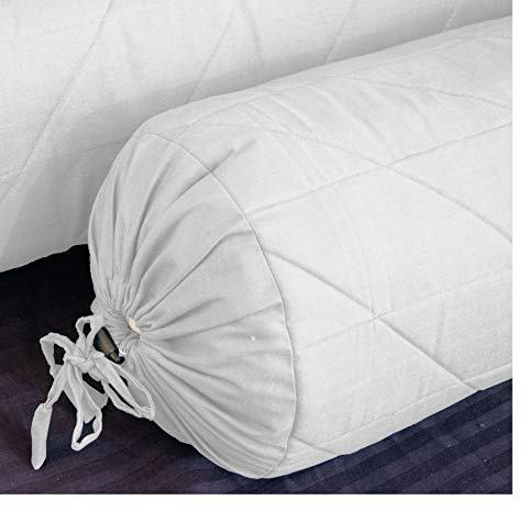 Saffron Quilted Bolster Pillow Cover (White, 8 Diameter x24 Long (20 cm x 60 cm))