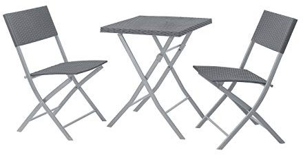 SVITA Bistroset 3-teilig 2 Stühle 1 Tisch Polyrattan Balkonset platzsparend klappbar Gartenmöbel Grau
